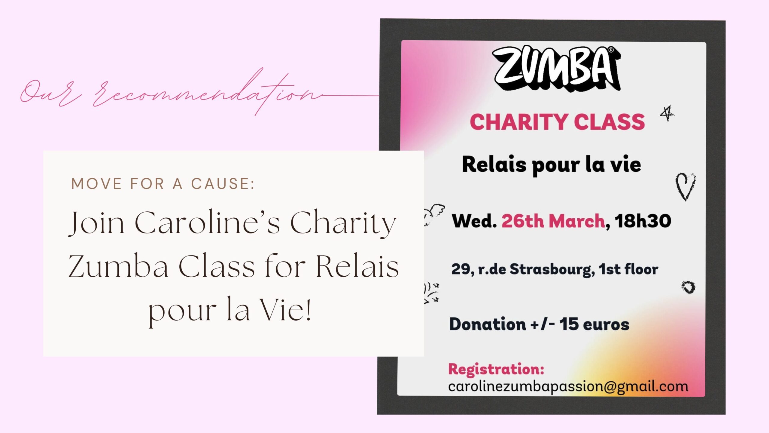 ALGSO's banner for Charity Zumba for Relais pour la Vie in Luxembourg