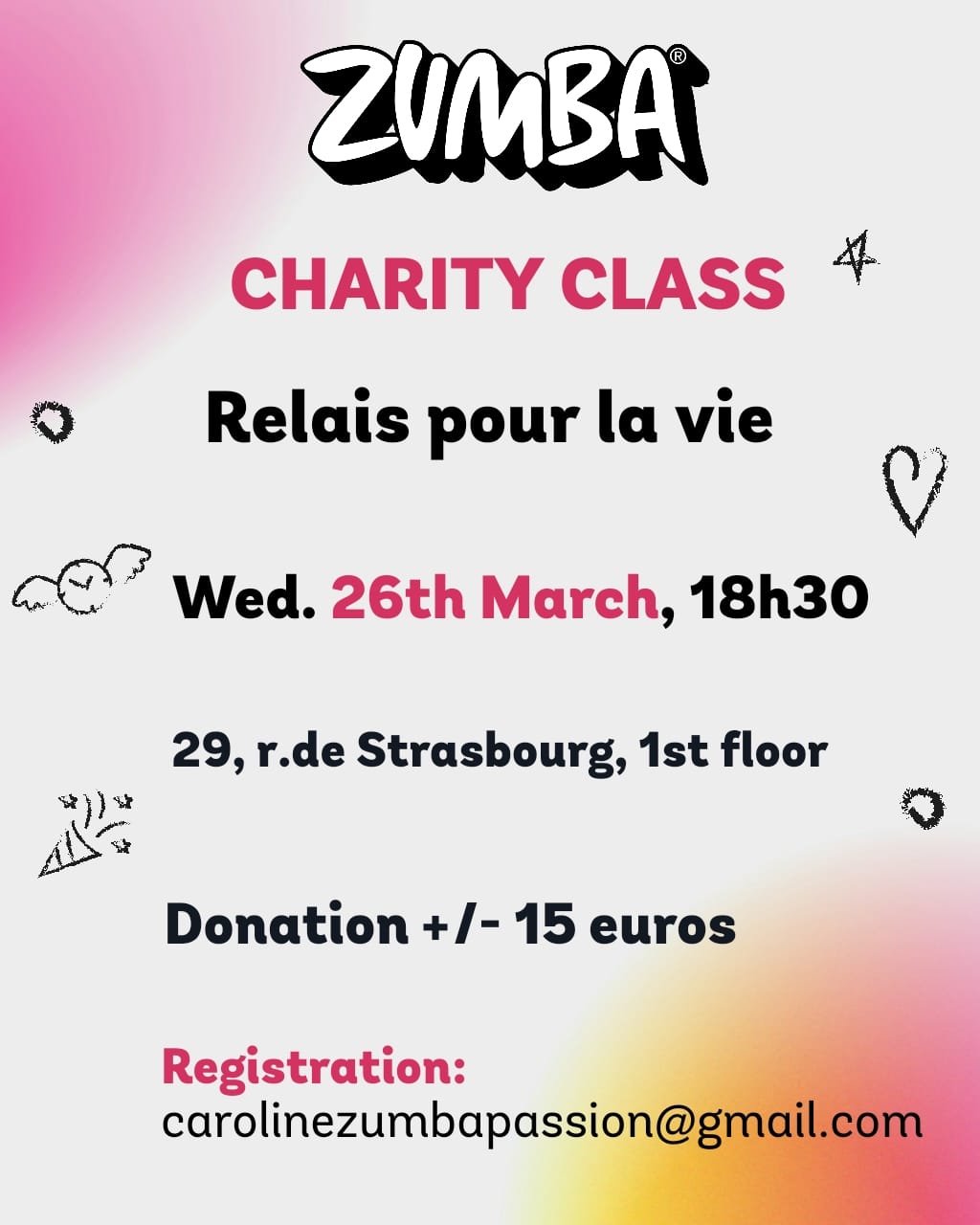 Flyer in English for the Charity Zumba for Relais pour la Vie Luxembourg 2025